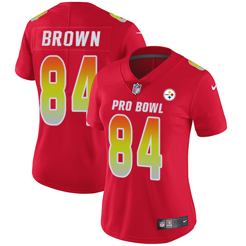 Nike Steelers #84 Antonio Brown Red Women's Stitched NFL Limited AFC 2018 Pro Bowl Jersey